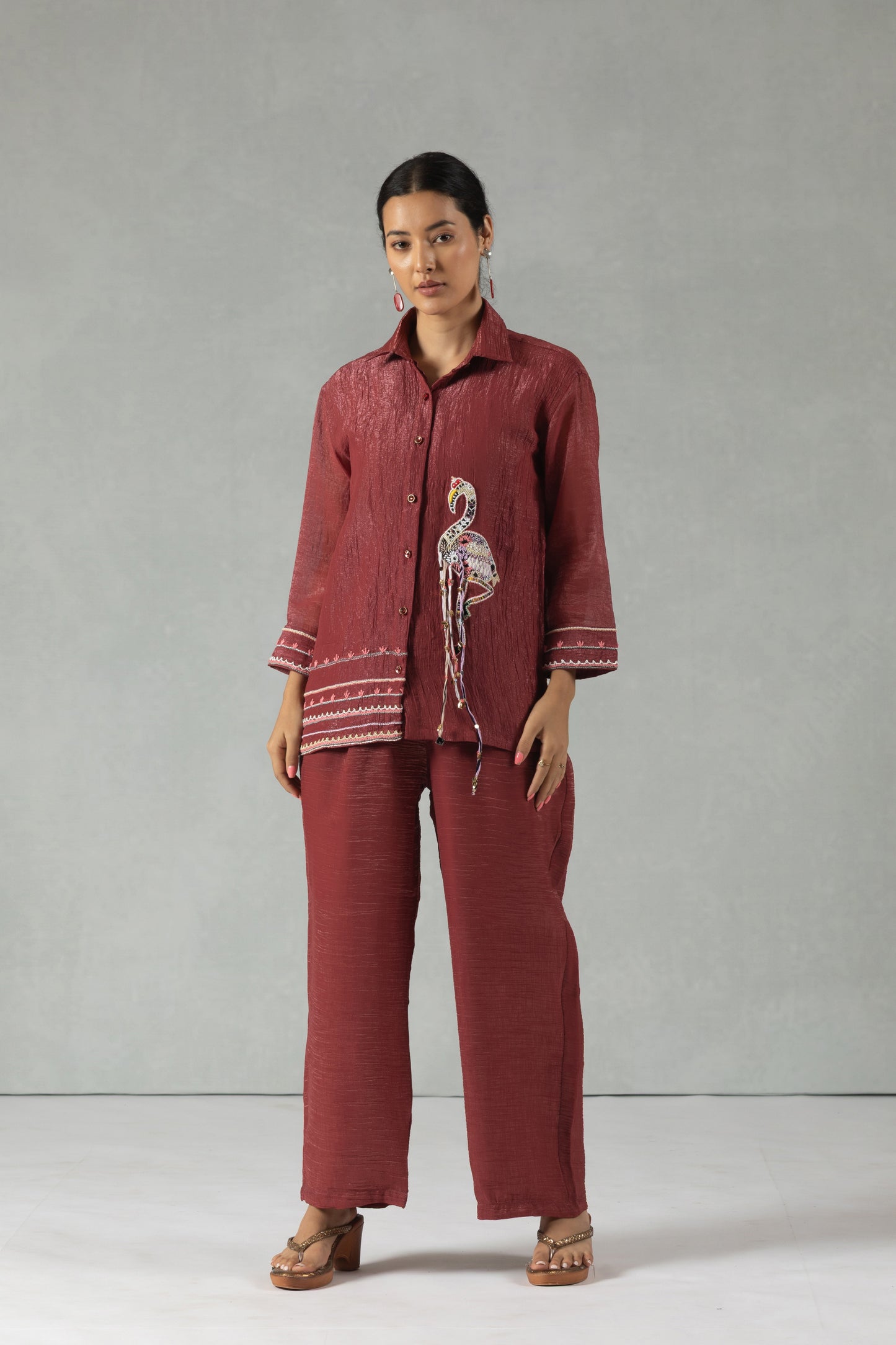Maroon Flamingo Tissue Co-Ord Set