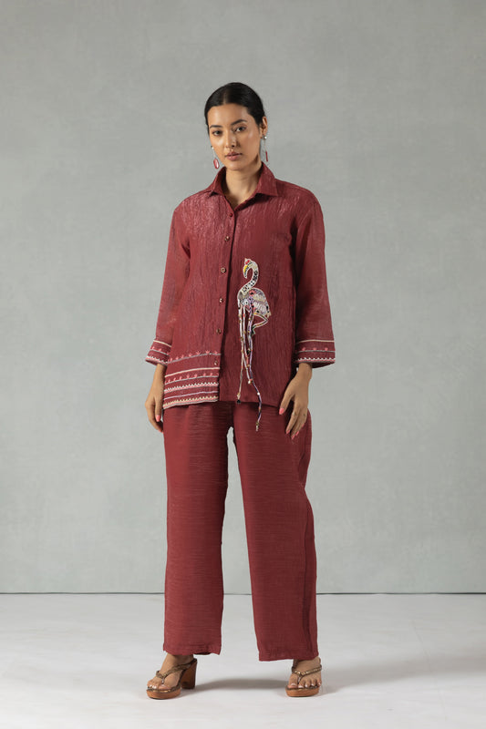 Maroon Flamingo Tissue Co-Ord Set