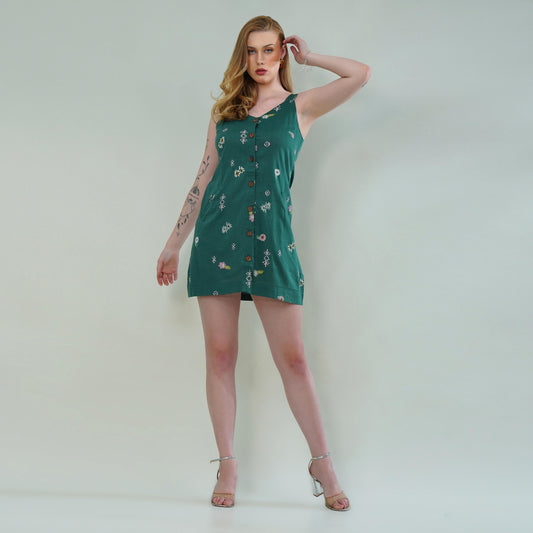 Floral Button-Down Squared V-Neck Dress
