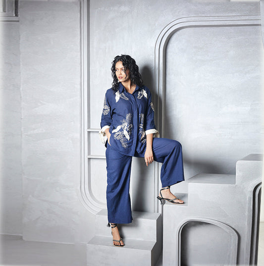 Luxe Indigo Grove Linen Co-Ord Set