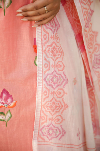 Peach Pink Cotton Kurta Set with Elegant Embroidery