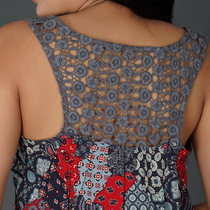 Boho Patchwork Print Crochet Lace Sleeveless Top
