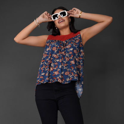 Floral Crochet Lace-Up Boho Top