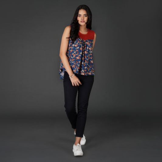 Floral Crochet Lace-Up Boho Top