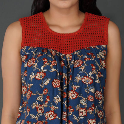 Floral Crochet Lace-Up Boho Top