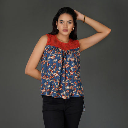 Floral Crochet Lace-Up Boho Top