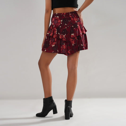 Floral Ruffle-Tiered Cotton Swiss Dot Skirt