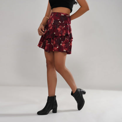 Floral Ruffle-Tiered Cotton Swiss Dot Skirt