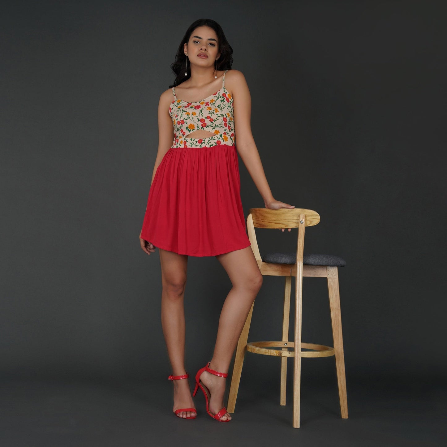 Floral Spaghetti Strap Fit-and-Flare Dress