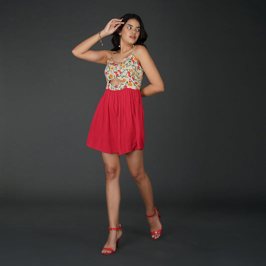 Floral Spaghetti Strap Fit-and-Flare Dress