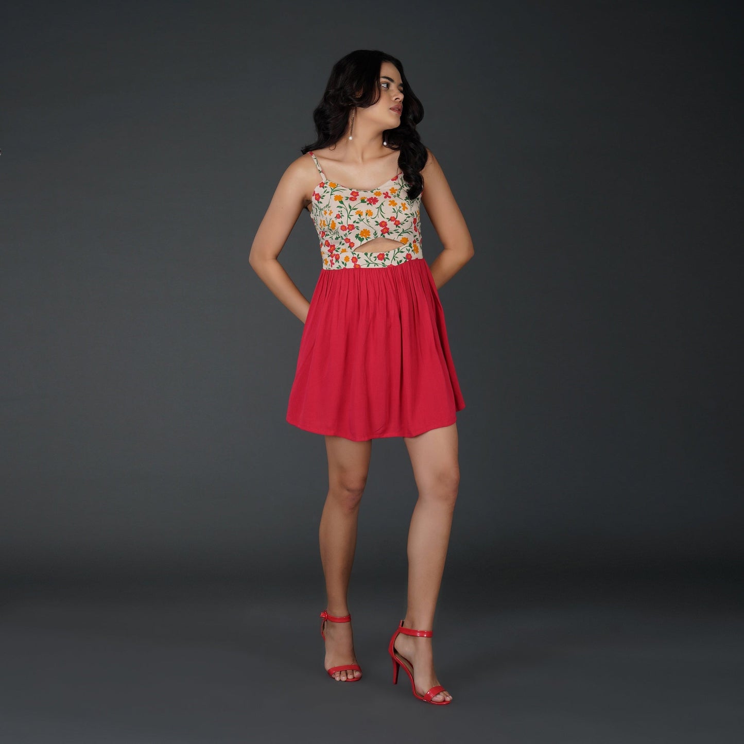 Floral Spaghetti Strap Fit-and-Flare Dress