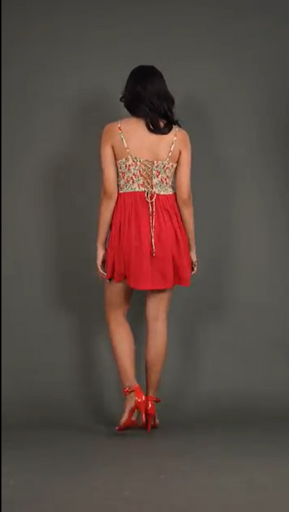 Floral Spaghetti Strap Fit-and-Flare Dress