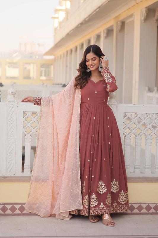 Designer Gown is luxury clothing Considered to be high quality Made by Zari Thread & Sequins Embroidery. This is Made for Desirable Women's who deserve it