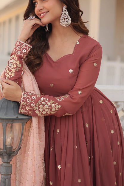 Designer Gown is luxury clothing Considered to be high quality Made by Zari Thread & Sequins Embroidery. This is Made for Desirable Women's who deserve it