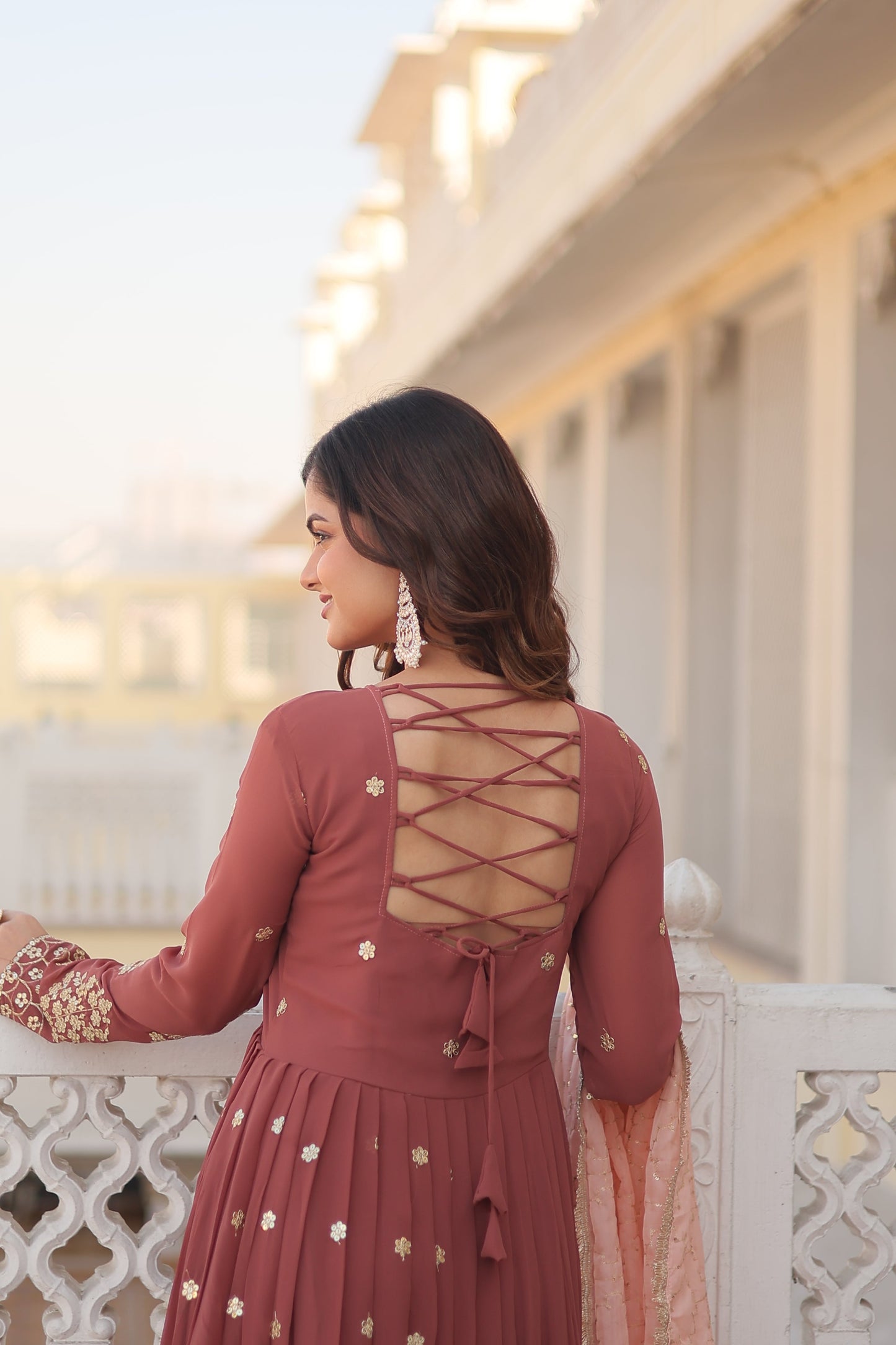 Designer Gown is luxury clothing Considered to be high quality Made by Zari Thread & Sequins Embroidery. This is Made for Desirable Women's who deserve it