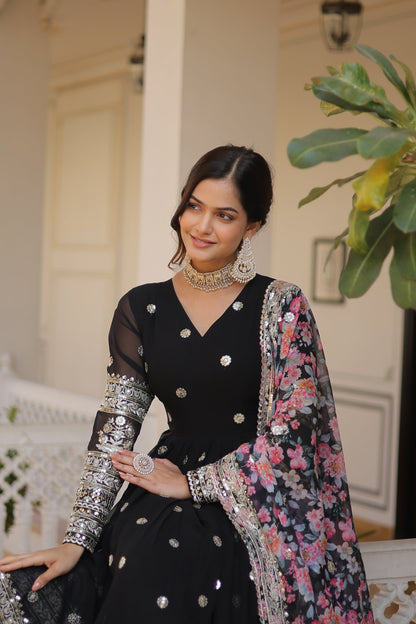 Graceful Faux Georgette Suit with Embroidery Zari & Sequins Work – Partywear Ethnic Outfit