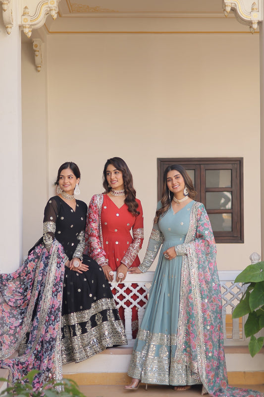 Graceful Faux Georgette Suit with Embroidery Zari & Sequins Work – Partywear Ethnic Outfit