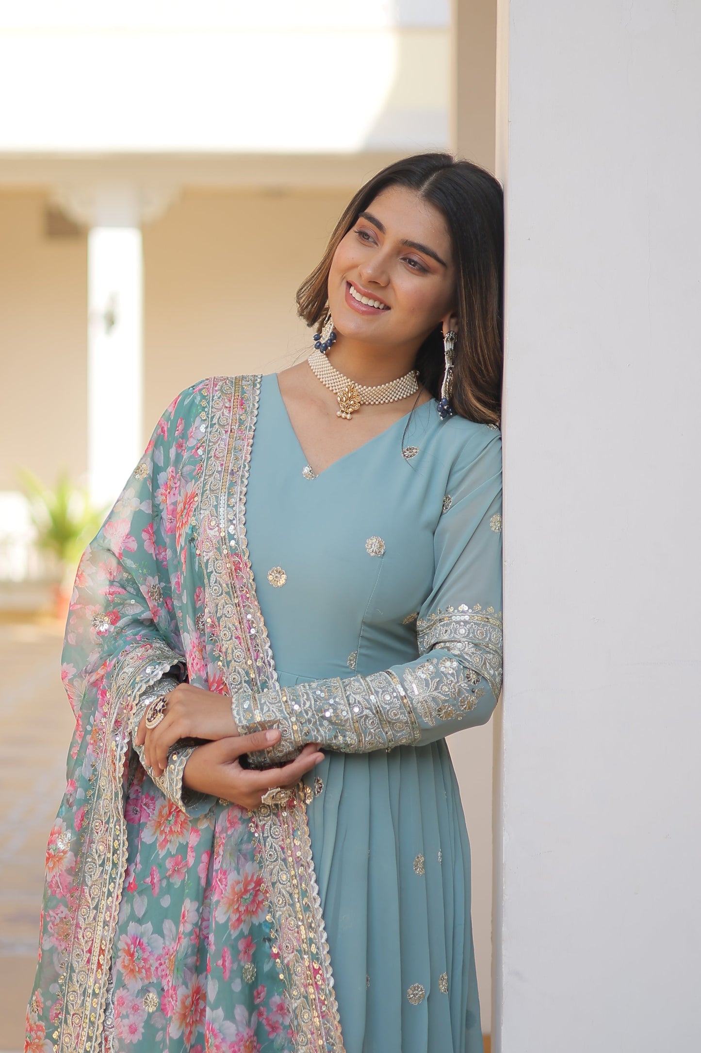 Graceful Faux Georgette Suit with Embroidery Zari & Sequins Work – Partywear Ethnic Outfit