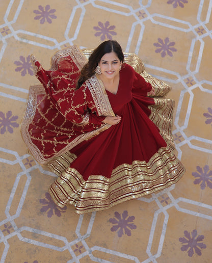 Faux Blooming Fabric Dress with Zari & Sequins Embroidery – Elegant Ethnic Wear for Festive Occasions
