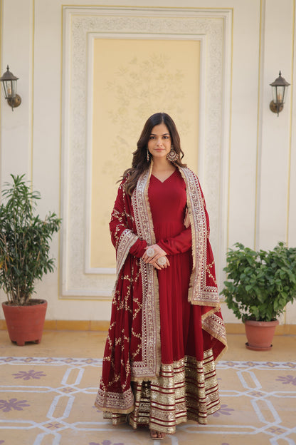 Faux Blooming Fabric Dress with Zari & Sequins Embroidery – Elegant Ethnic Wear for Festive Occasions