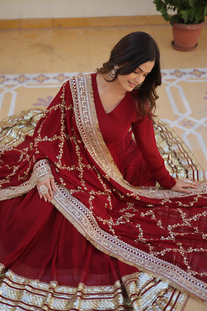 Faux Blooming Fabric Dress with Zari & Sequins Embroidery – Elegant Ethnic Wear for Festive Occasions