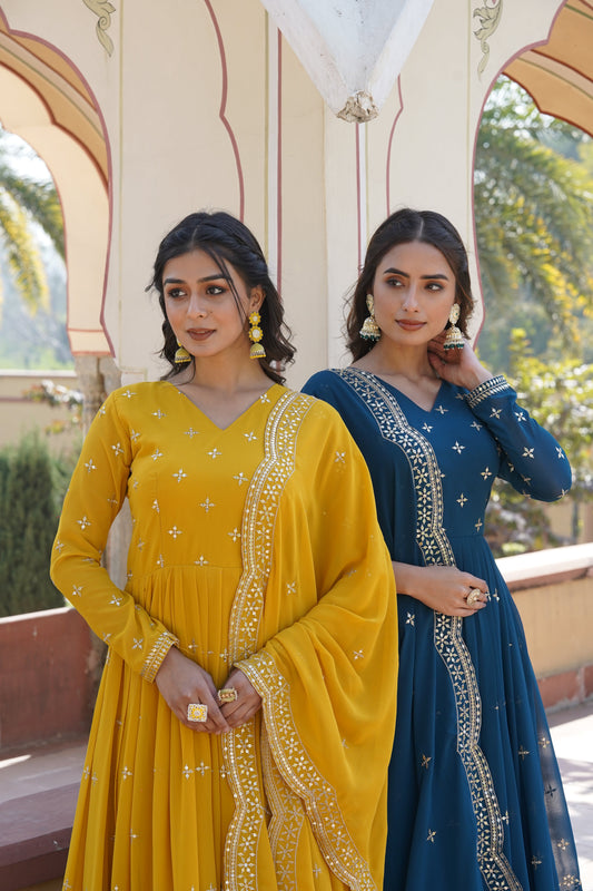 Designer Faux Blooming Outfit with Heavy Zari & Sequins Embroidery – Perfect for Wedding & Partywear