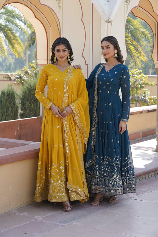 Designer Faux Blooming Outfit with Heavy Zari & Sequins Embroidery – Perfect for Wedding & Partywear