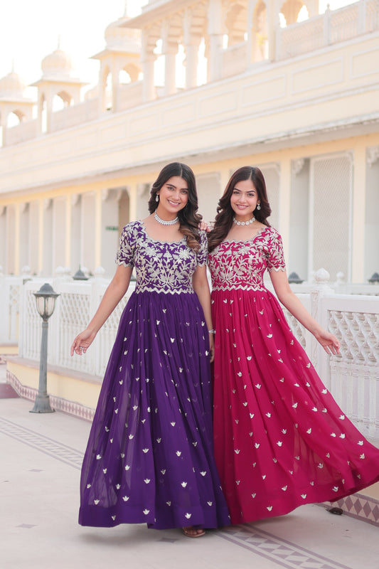 Stylish Faux Blooming Fabric Ensemble with Intricate Zari & Sequins Embroidery – Ready-to-Wear Ethnic Set