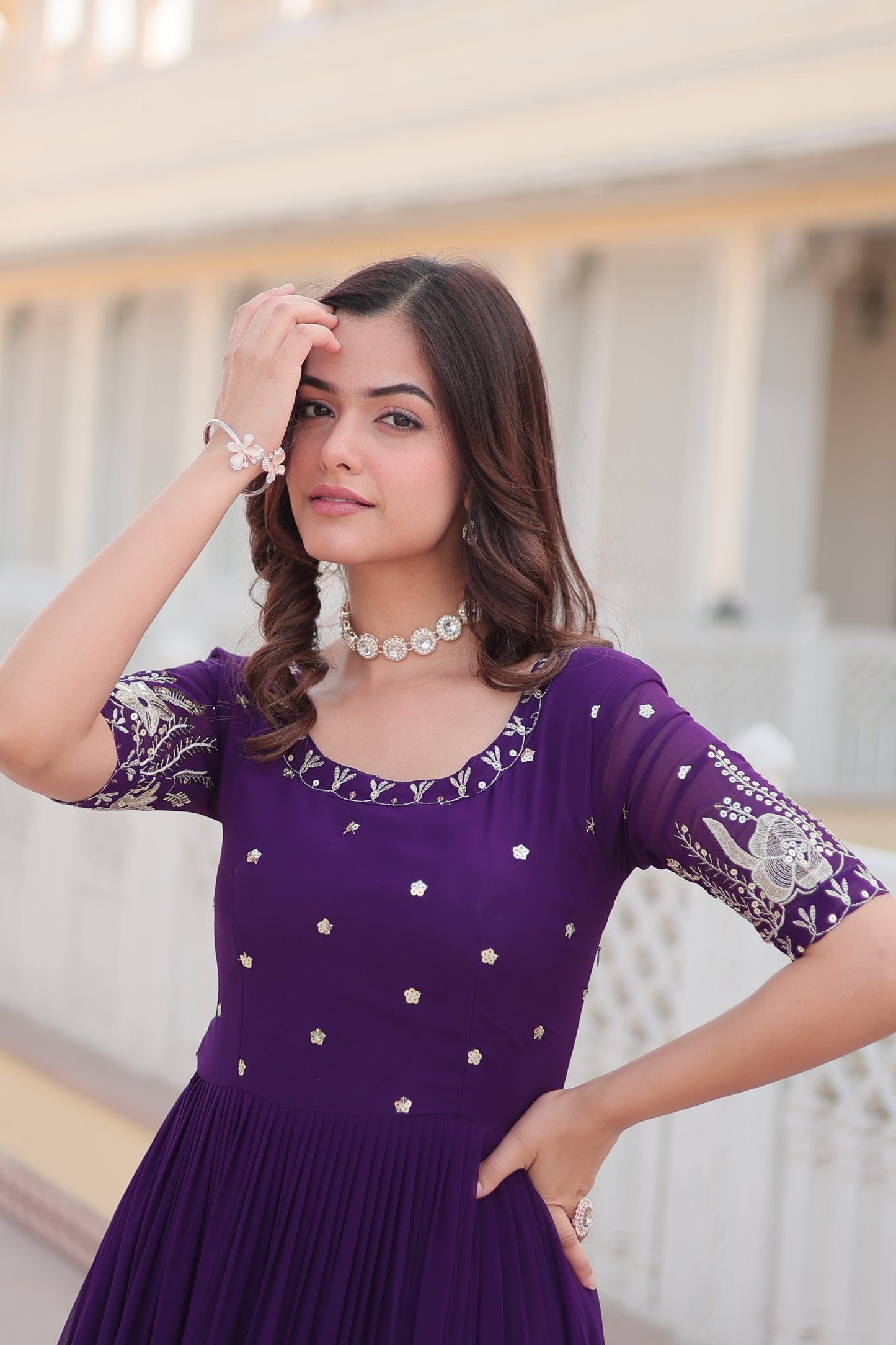 Premium Faux Blooming Ethnic Wear with Zari & Sequins Embroidery – Festive & Occasion Ready Outfit