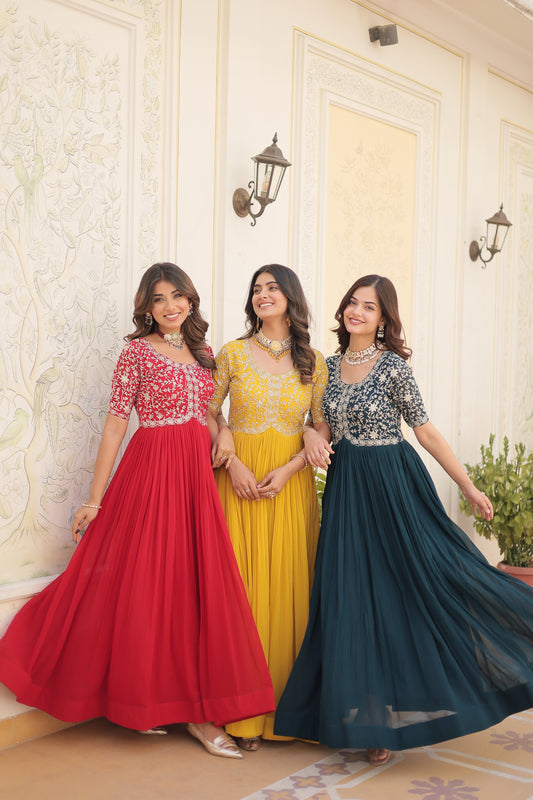 Designer Gown is luxury clothing Considered to be high quality Made by Zari-Thread & Sequins Embroidery.