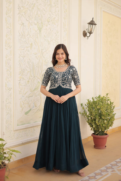 Designer Gown is luxury clothing Considered to be high quality Made by Zari-Thread & Sequins Embroidery.