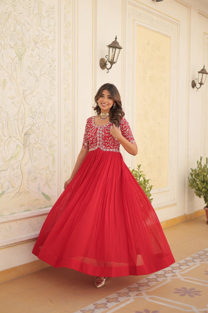 Designer Gown is luxury clothing Considered to be high quality Made by Zari-Thread & Sequins Embroidery.