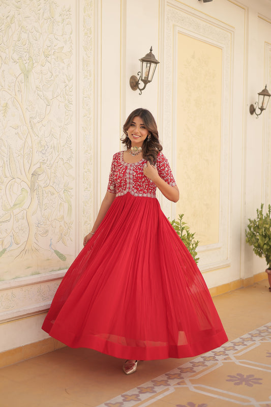 Designer Gown is luxury clothing Considered to be high quality Made by Zari-Thread & Sequins Embroidery.