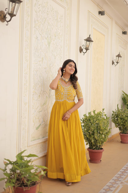 Designer Gown is luxury clothing Considered to be high quality Made by Zari-Thread & Sequins Embroidery.