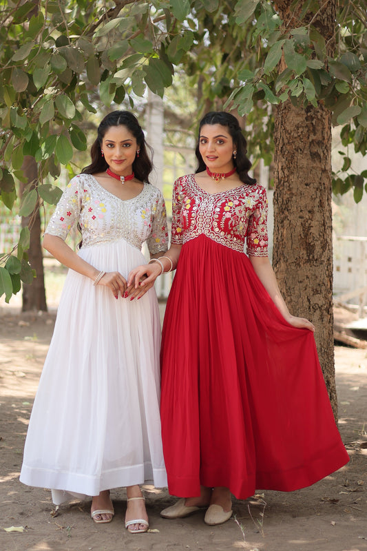 Designer Gown is luxury clothing Considered to be high quality Made by Zari-Thread & Sequins Embroidery