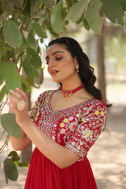 Designer Gown is luxury clothing Considered to be high quality Made by Zari-Thread & Sequins Embroidery