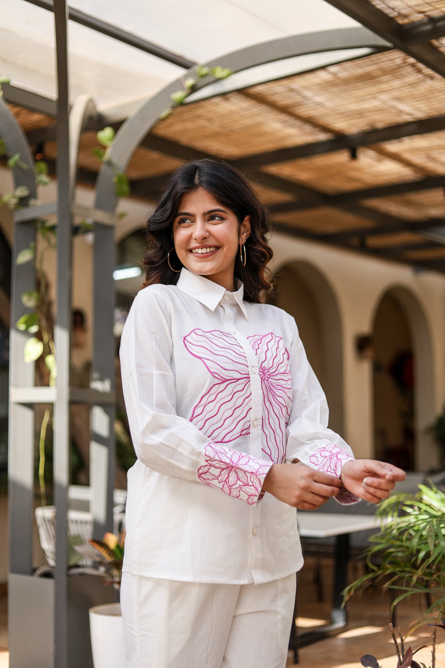 Hand-Embroidered White Cotton Co-ord Set – Luxe Comfort with Artisanal Detailing