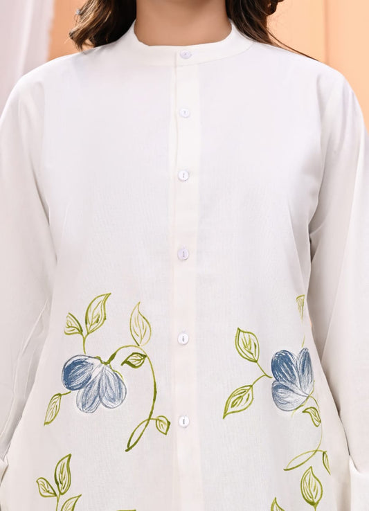 Hand Brush Painted Cotton Flax Co-ord Set – Artistic Elegance in Every Stroke