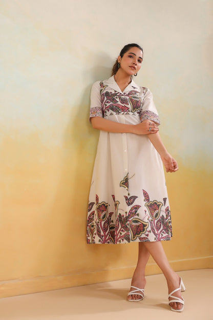 Ivory Grace – Luxe Embroidered A-Line Dress