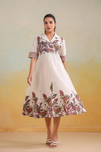 Ivory Grace – Luxe Embroidered A-Line Dress