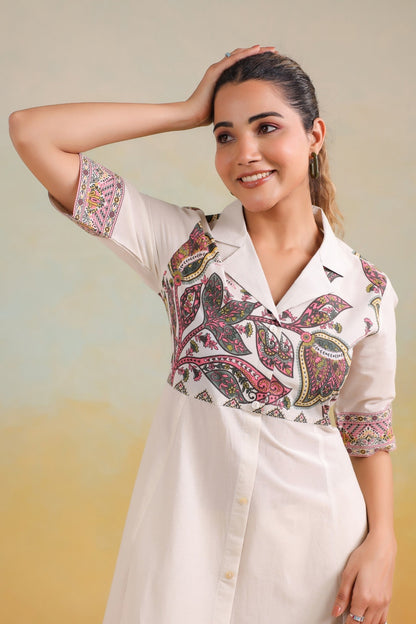 Ivory Grace – Luxe Embroidered A-Line Dress