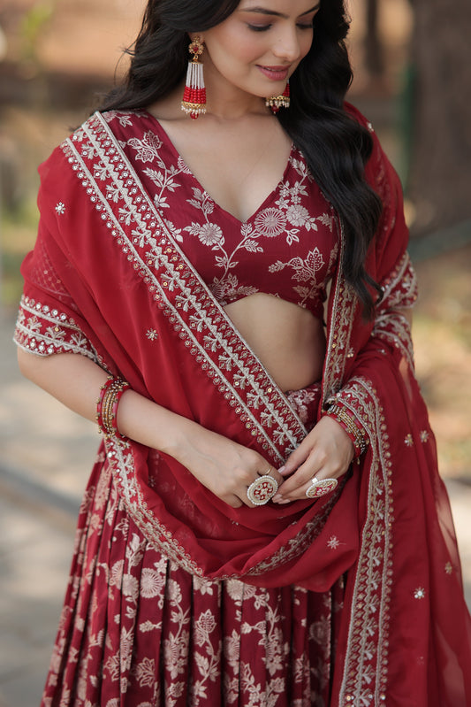 Designer Dyeable Viscose Jacquard Lehenga Choli Set with Sequins Embroidery & Russian Silk Dupatta
