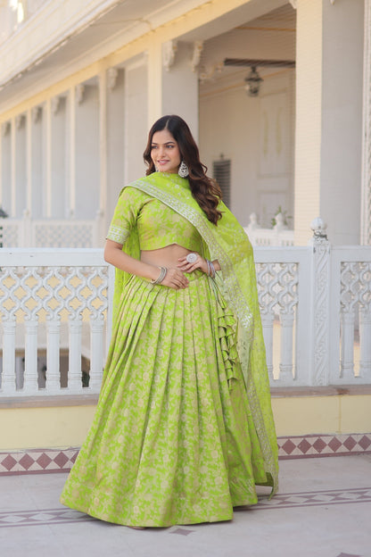 Designer Dyeable Pure Viscose Jacquard fabric Lehenga Choli & Dupatta Set