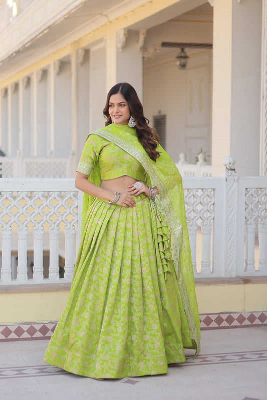 Designer Dyeable Pure Viscose Jacquard fabric Lehenga Choli & Dupatta Set
