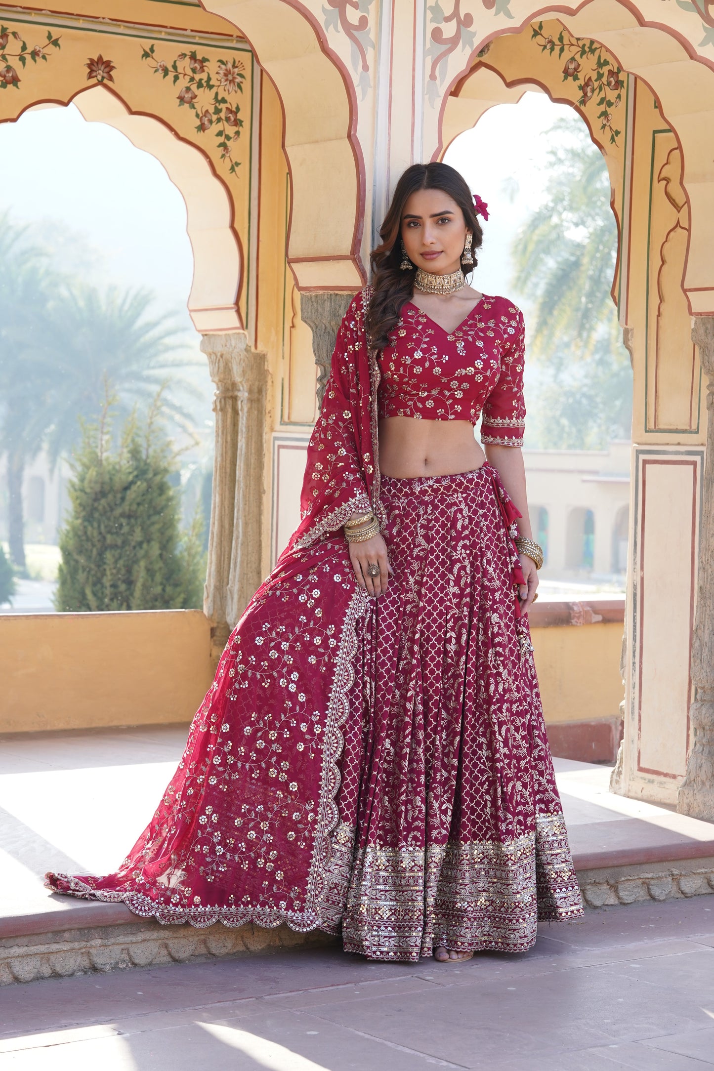 💕 Designer Pure Viscose Jacquard fabric Lehenga Choli & Dupatta Set💃🏻