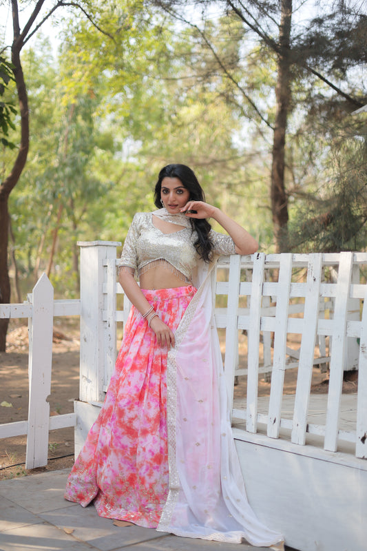 Elegant Wine Georgette Lehenga Set with Rich Sequin & Thread Embroidery