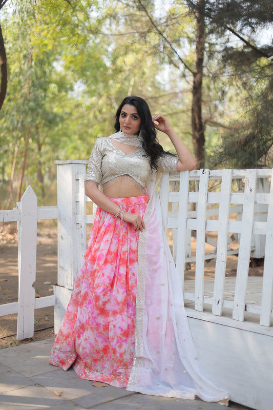 Elegant Wine Georgette Lehenga Set with Rich Sequin & Thread Embroidery