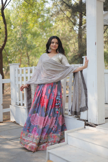 Premium Georgette Lehenga with Heavy Sequin & Thread Embroidery – Blouse and Dupatta Included
