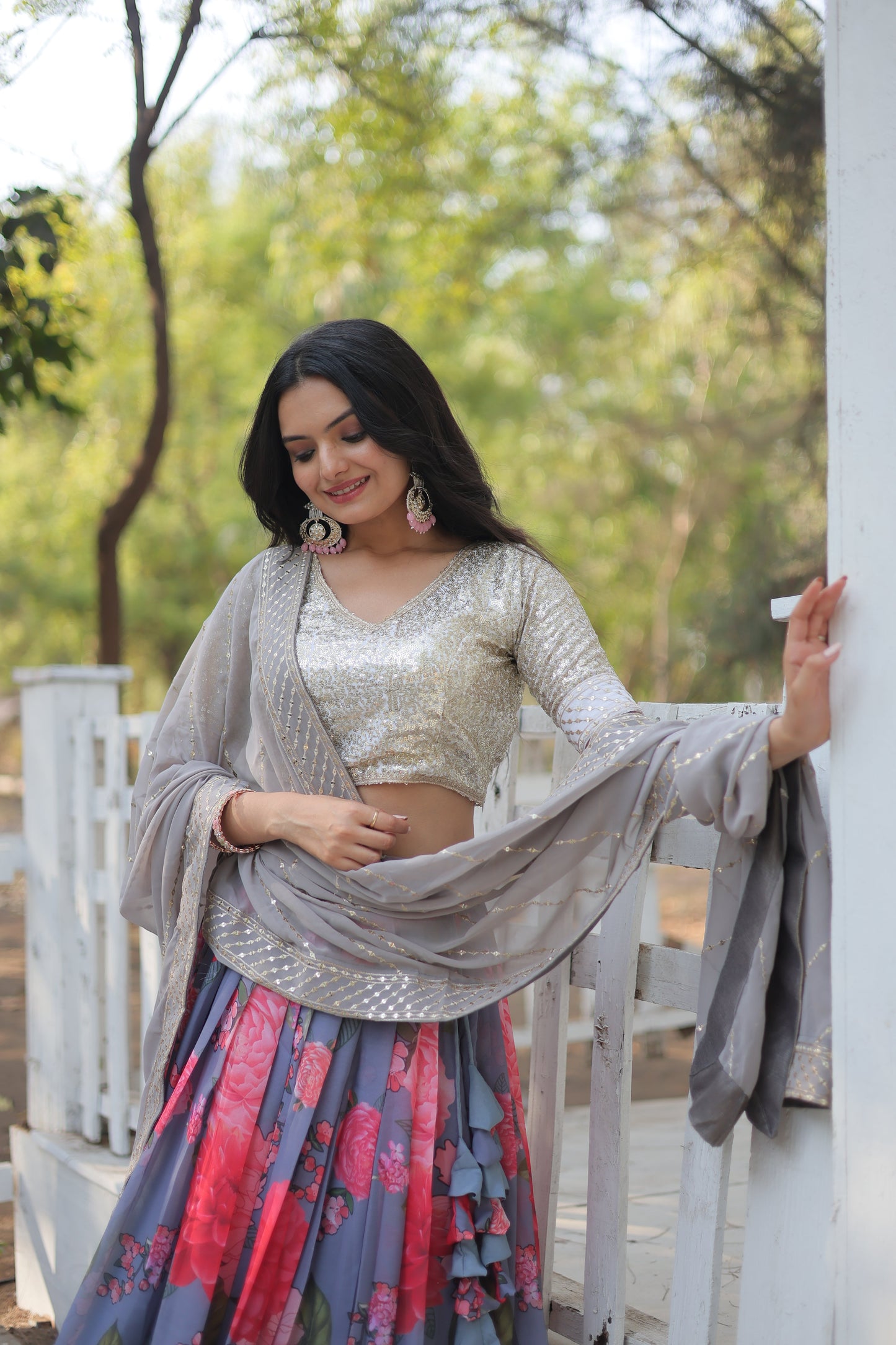 Premium Georgette Lehenga with Heavy Sequin & Thread Embroidery – Blouse and Dupatta Included