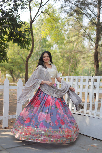 Premium Georgette Lehenga with Heavy Sequin & Thread Embroidery – Blouse and Dupatta Included